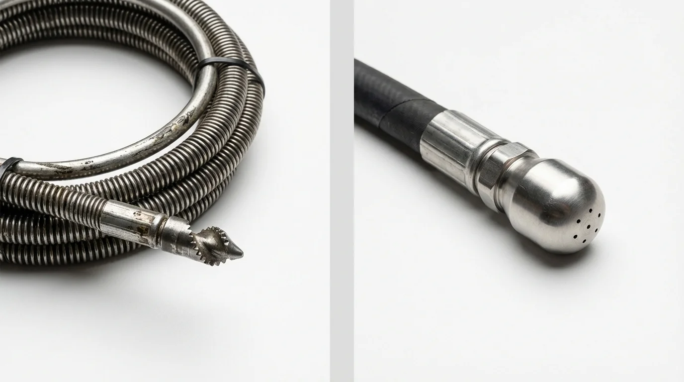 Drain snake cable and hydro jetting nozzle used for drain cleaning in Thedford, NE
