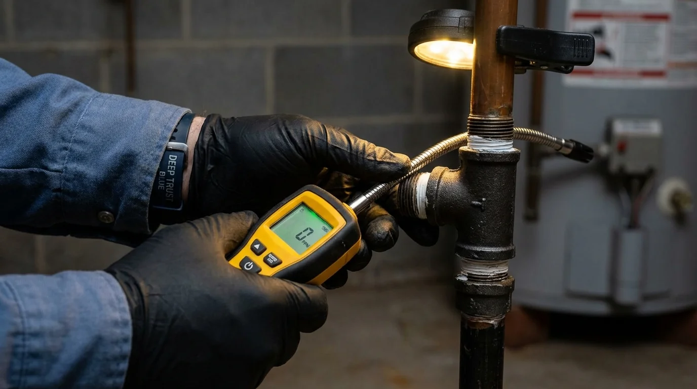 Gas leak detection with electronic sniffer by Johns Plumbing LLC in Thedford