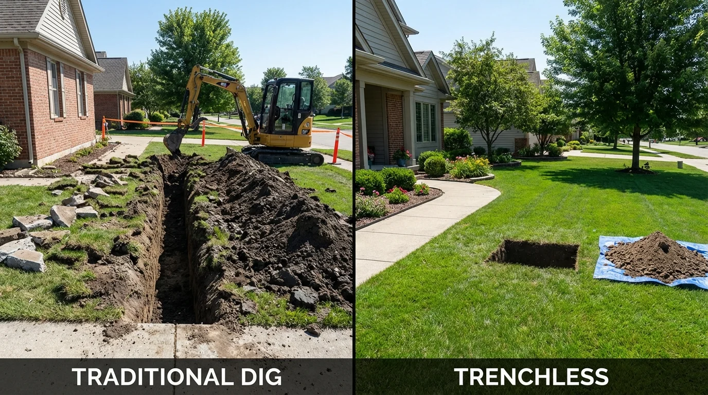 Trenchless sewer repair with minimal yard damage versus traditional excavation in Thedford, NE